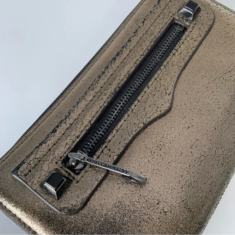 Rebecca Minkoff Regan Universal Wristlet Gold Crackle W/phone holder Metallic